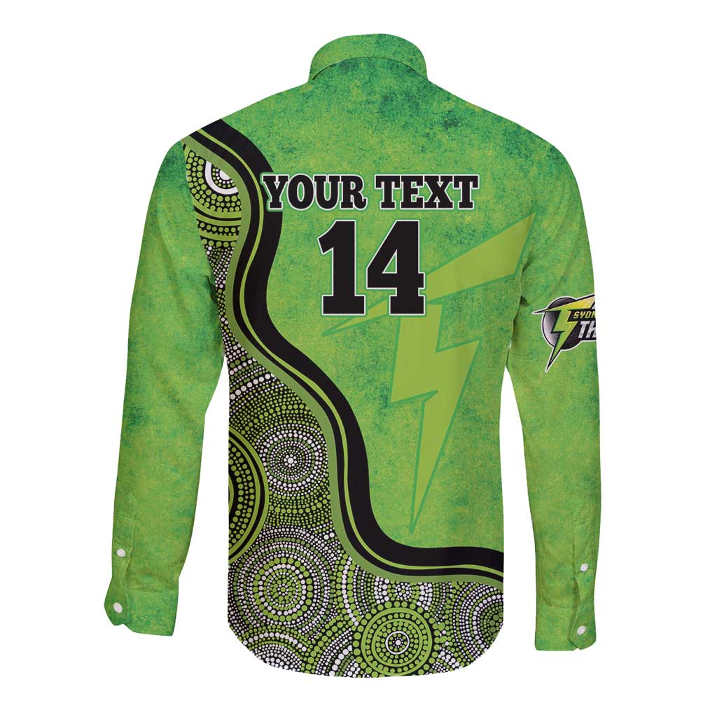 Custom Sydney Thunder Long Sleeve Button Shirt Indigenous Art - Grunge Style