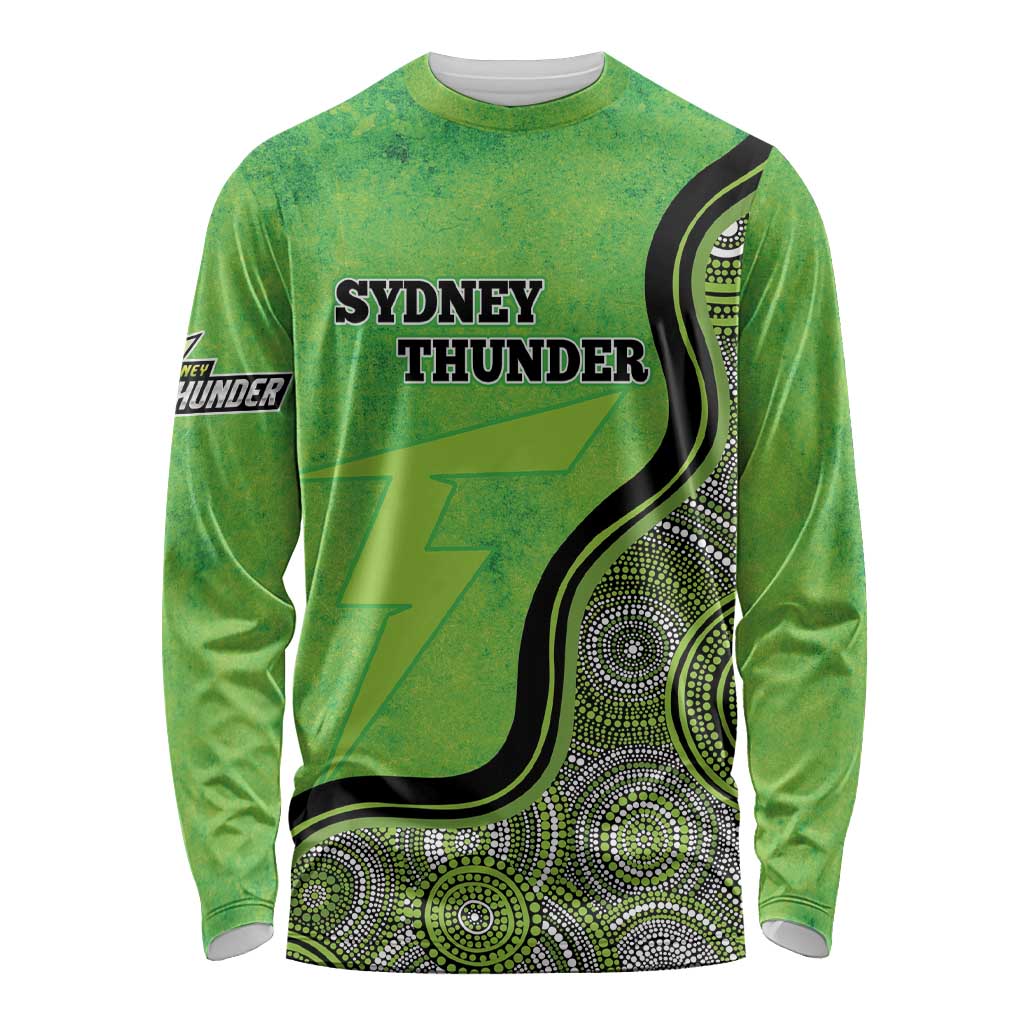 Custom Sydney Thunder Long Sleeve Shirt Indigenous Art - Grunge Style