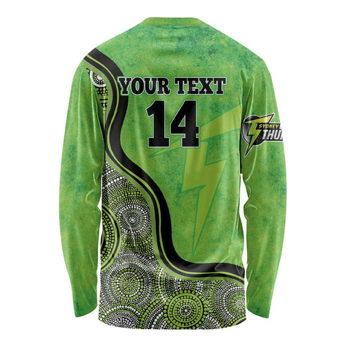 Custom Sydney Thunder Long Sleeve Shirt Indigenous Art - Grunge Style