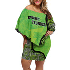 Custom Sydney Thunder Off Shoulder Short Dress Indigenous Art - Grunge Style