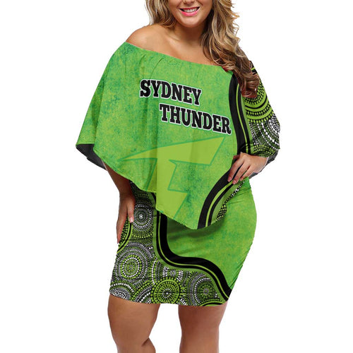 Custom Sydney Thunder Off Shoulder Short Dress Indigenous Art - Grunge Style