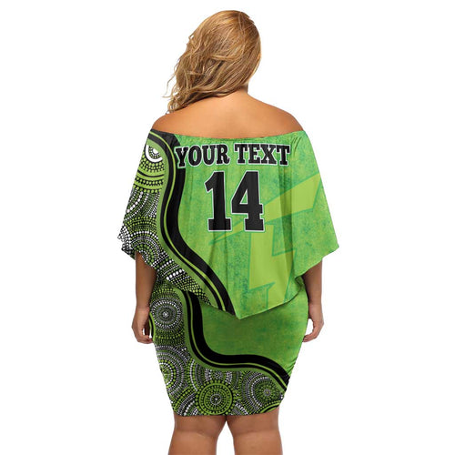 Custom Sydney Thunder Off Shoulder Short Dress Indigenous Art - Grunge Style