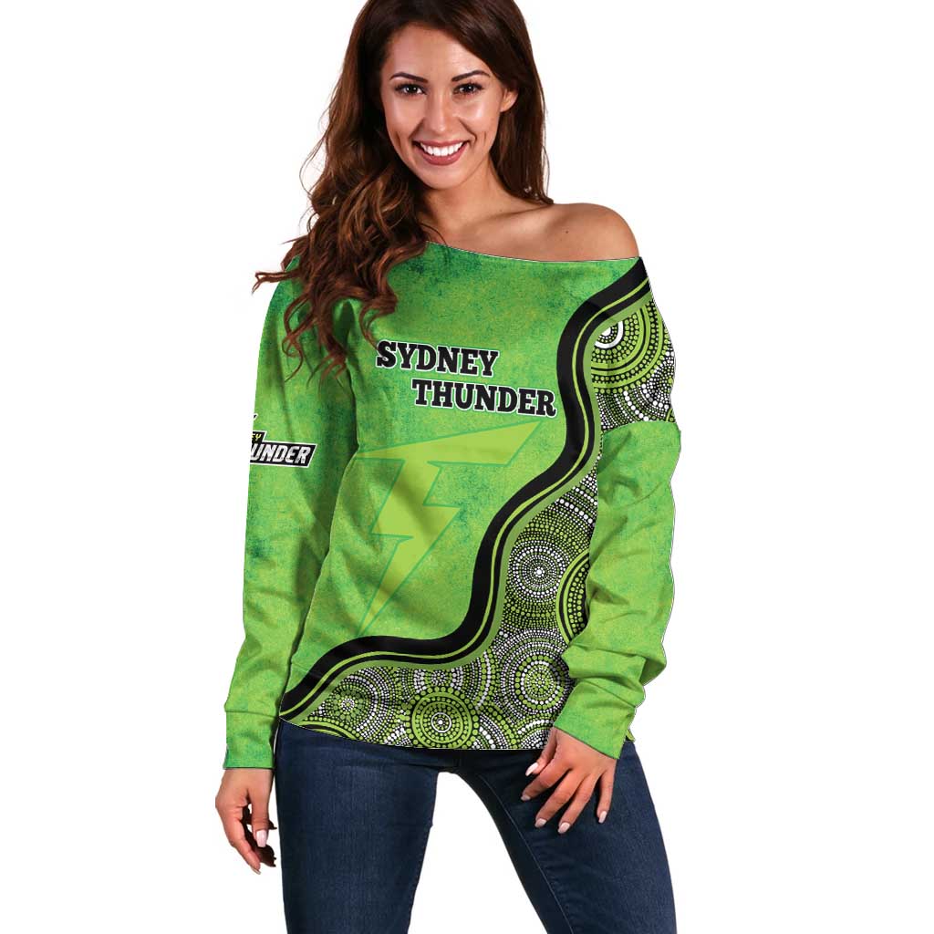 Custom Sydney Thunder Off Shoulder Sweater Indigenous Art - Grunge Style