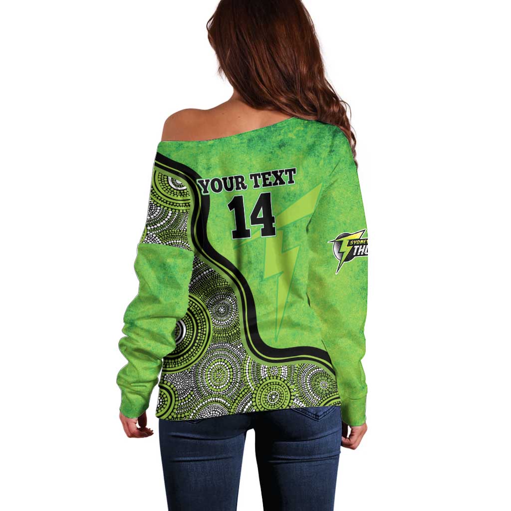 Custom Sydney Thunder Off Shoulder Sweater Indigenous Art - Grunge Style