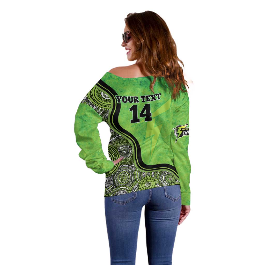 Custom Sydney Thunder Off Shoulder Sweater Indigenous Art - Grunge Style