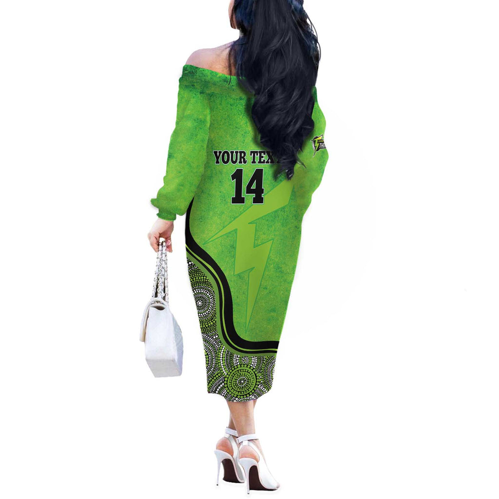 Custom Sydney Thunder Off The Shoulder Long Sleeve Dress Indigenous Art - Grunge Style