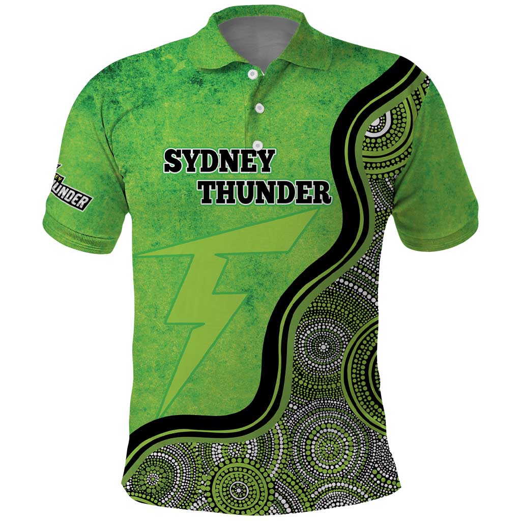 Custom Sydney Thunder Polo Shirt Indigenous Art - Grunge Style