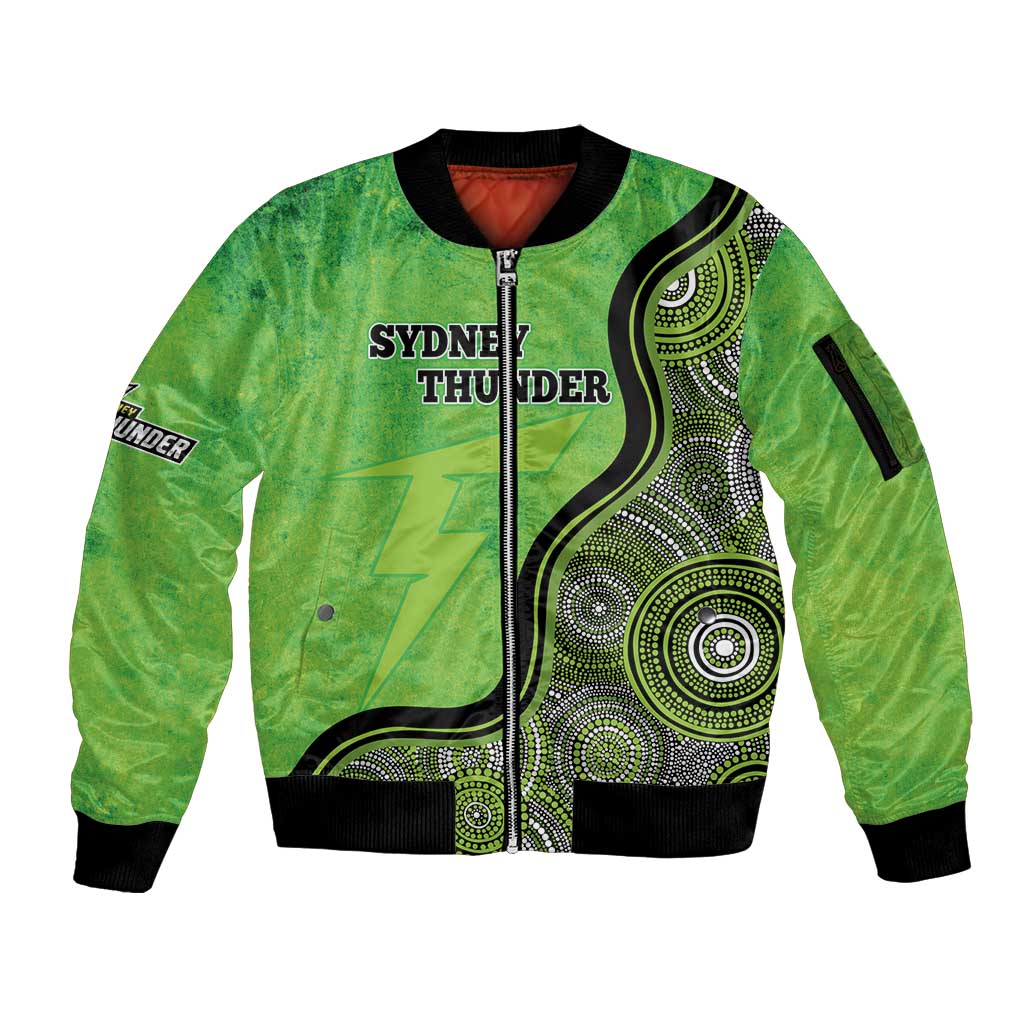 Custom Sydney Thunder Sleeve Zip Bomber Jacket Indigenous Art - Grunge Style