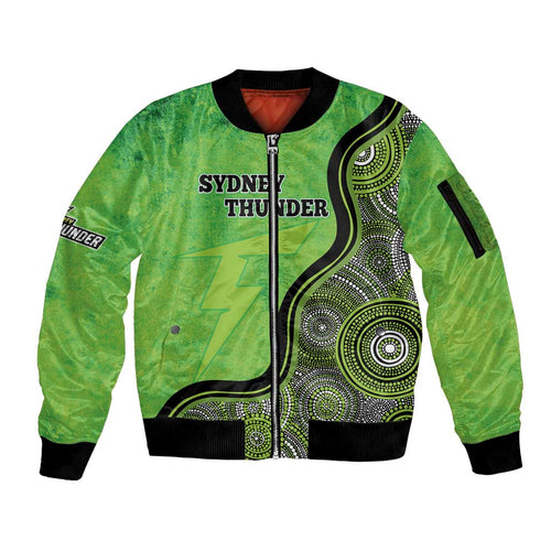 Custom Sydney Thunder Sleeve Zip Bomber Jacket Indigenous Art - Grunge Style