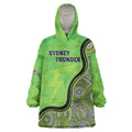 Custom Sydney Thunder Wearable Blanket Hoodie Indigenous Art - Grunge Style