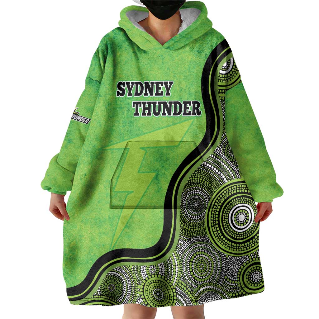 Custom Sydney Thunder Wearable Blanket Hoodie Indigenous Art - Grunge Style