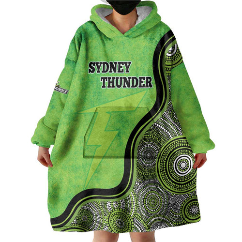 Custom Sydney Thunder Wearable Blanket Hoodie Indigenous Art - Grunge Style