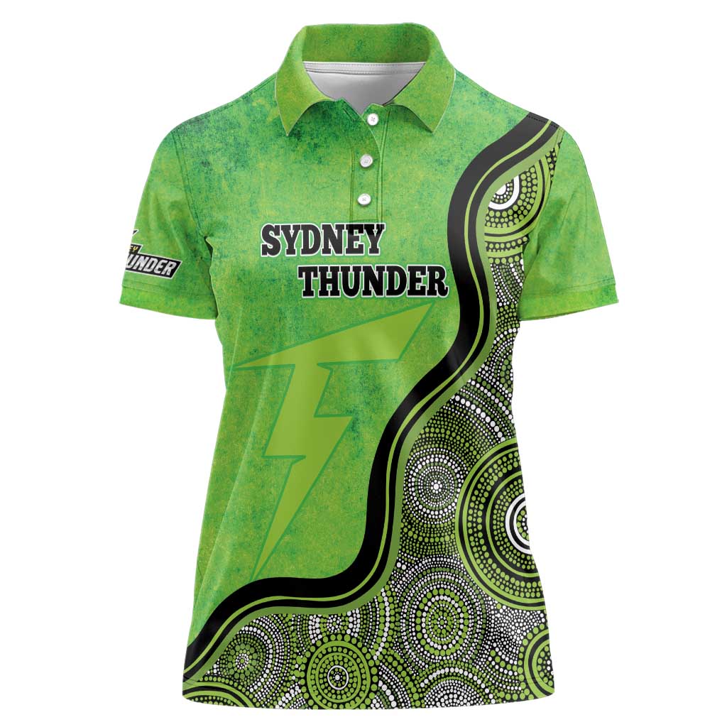 Custom Sydney Thunder Women Polo Shirt Indigenous Art - Grunge Style