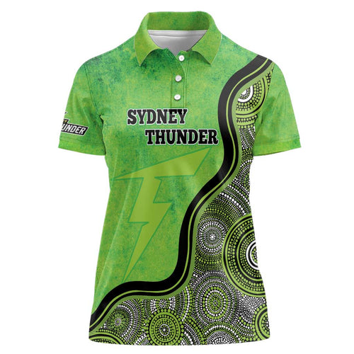 Custom Sydney Thunder Women Polo Shirt Indigenous Art - Grunge Style