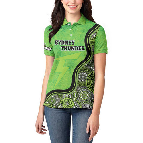 Custom Sydney Thunder Women Polo Shirt Indigenous Art - Grunge Style