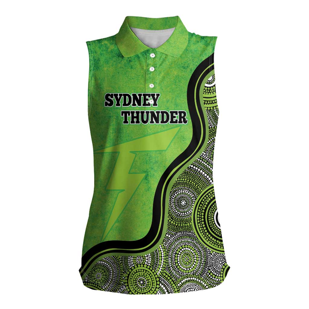 Custom Sydney Thunder Women Sleeveless Polo Shirt Indigenous Art - Grunge Style