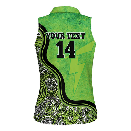 Custom Sydney Thunder Women Sleeveless Polo Shirt Indigenous Art - Grunge Style