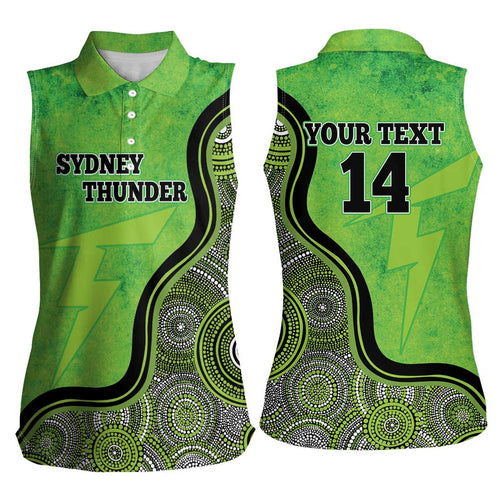 Custom Sydney Thunder Women Sleeveless Polo Shirt Indigenous Art - Grunge Style