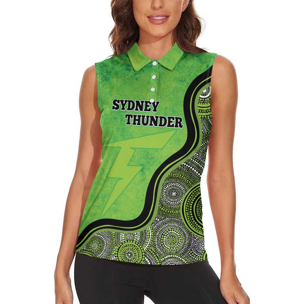 Custom Sydney Thunder Women Sleeveless Polo Shirt Indigenous Art - Grunge Style