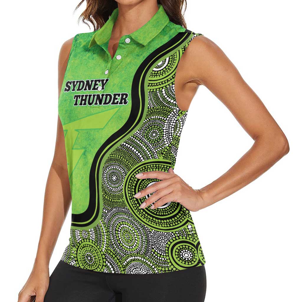 Custom Sydney Thunder Women Sleeveless Polo Shirt Indigenous Art - Grunge Style