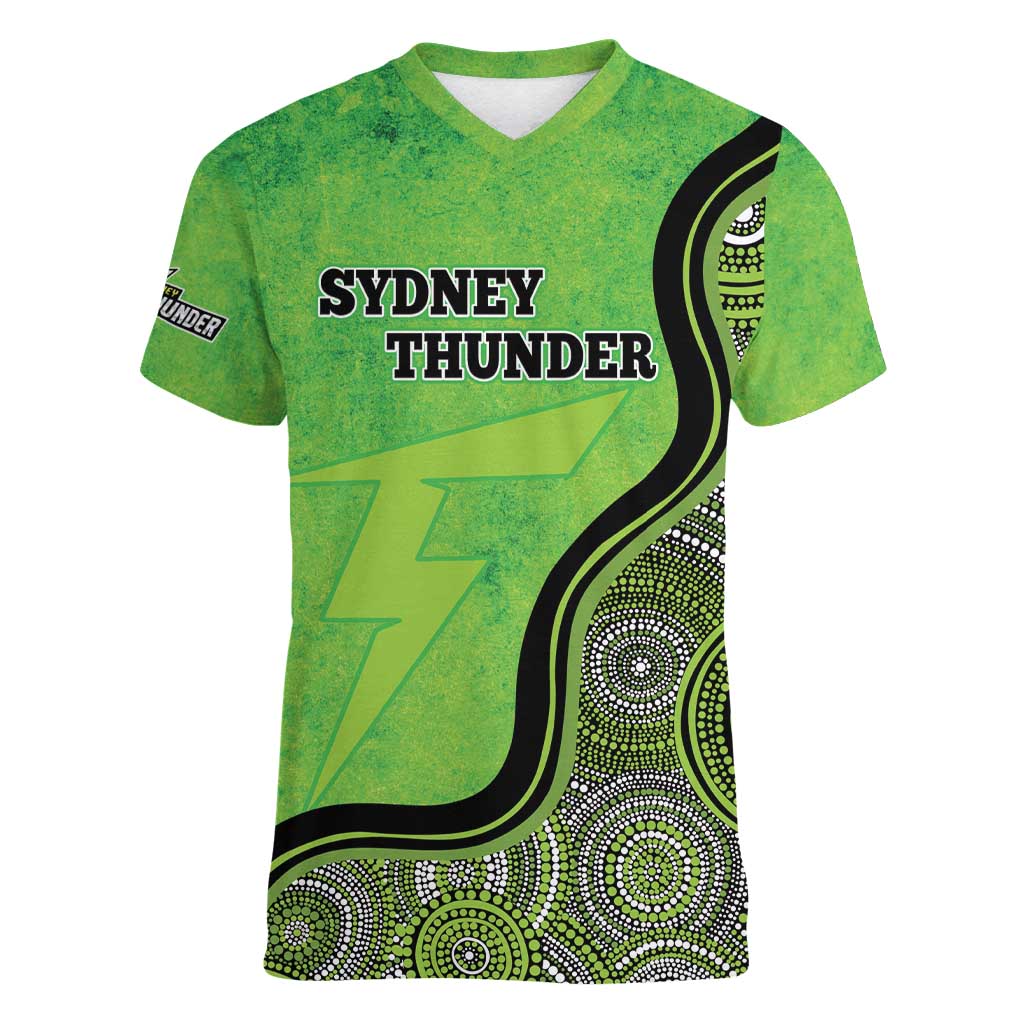 Custom Sydney Thunder Women V-Neck T-Shirt Indigenous Art - Grunge Style