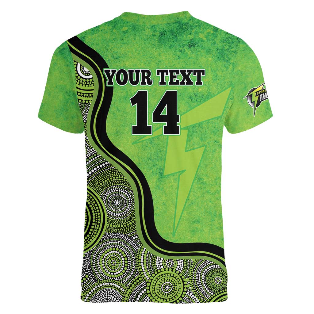 Custom Sydney Thunder Women V-Neck T-Shirt Indigenous Art - Grunge Style
