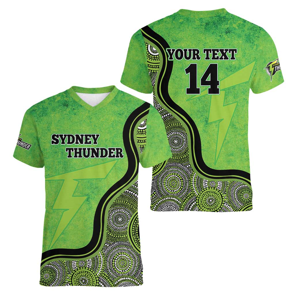 Custom Sydney Thunder Women V-Neck T-Shirt Indigenous Art - Grunge Style