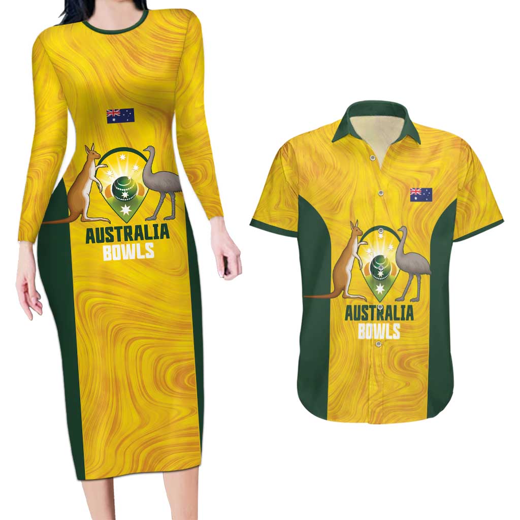 Custom Bowls Australia Couples Matching Long Sleeve Bodycon Dress and Hawaiian Shirt Marble National Color - Aussie Hoodie