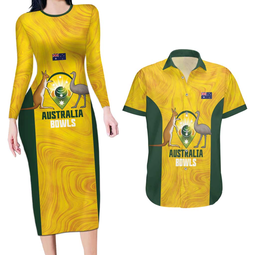 Custom Bowls Australia Couples Matching Long Sleeve Bodycon Dress and Hawaiian Shirt Marble National Color - Aussie Hoodie