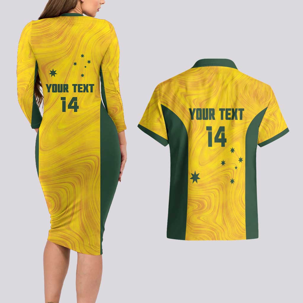 Custom Bowls Australia Couples Matching Long Sleeve Bodycon Dress and Hawaiian Shirt Marble National Color - Aussie Hoodie