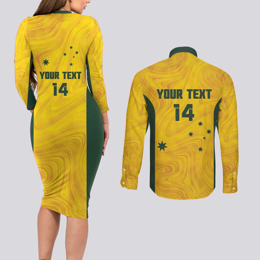 Custom Bowls Australia Couples Matching Long Sleeve Bodycon Dress and Long Sleeve Button Shirt Marble National Color - Aussie Hoodie