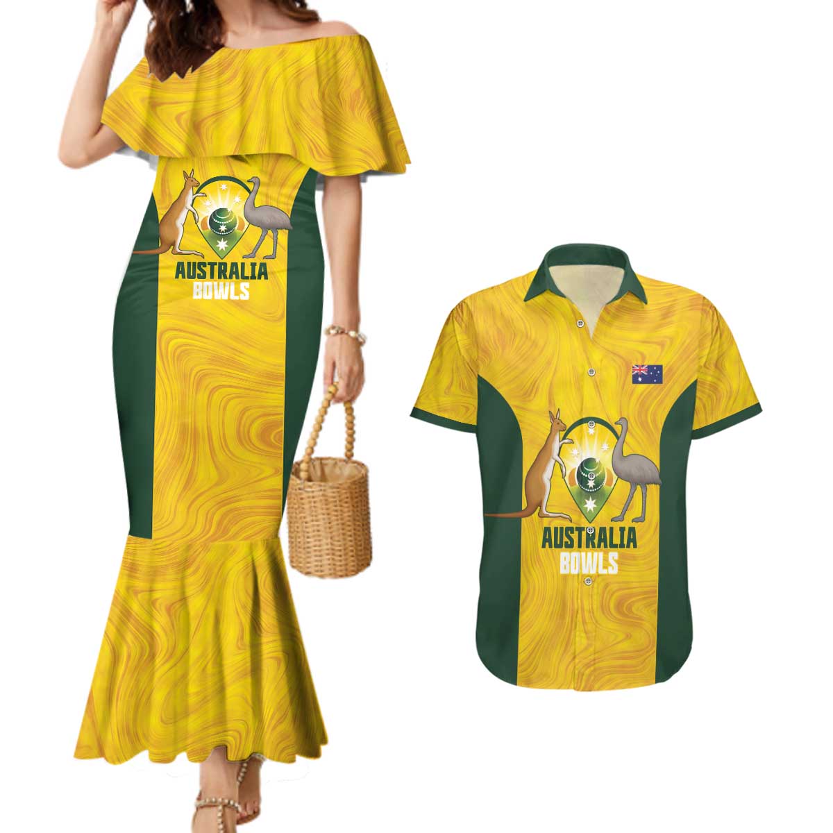 Custom Bowls Australia Couples Matching Mermaid Dress and Hawaiian Shirt Marble National Color - Aussie Hoodie