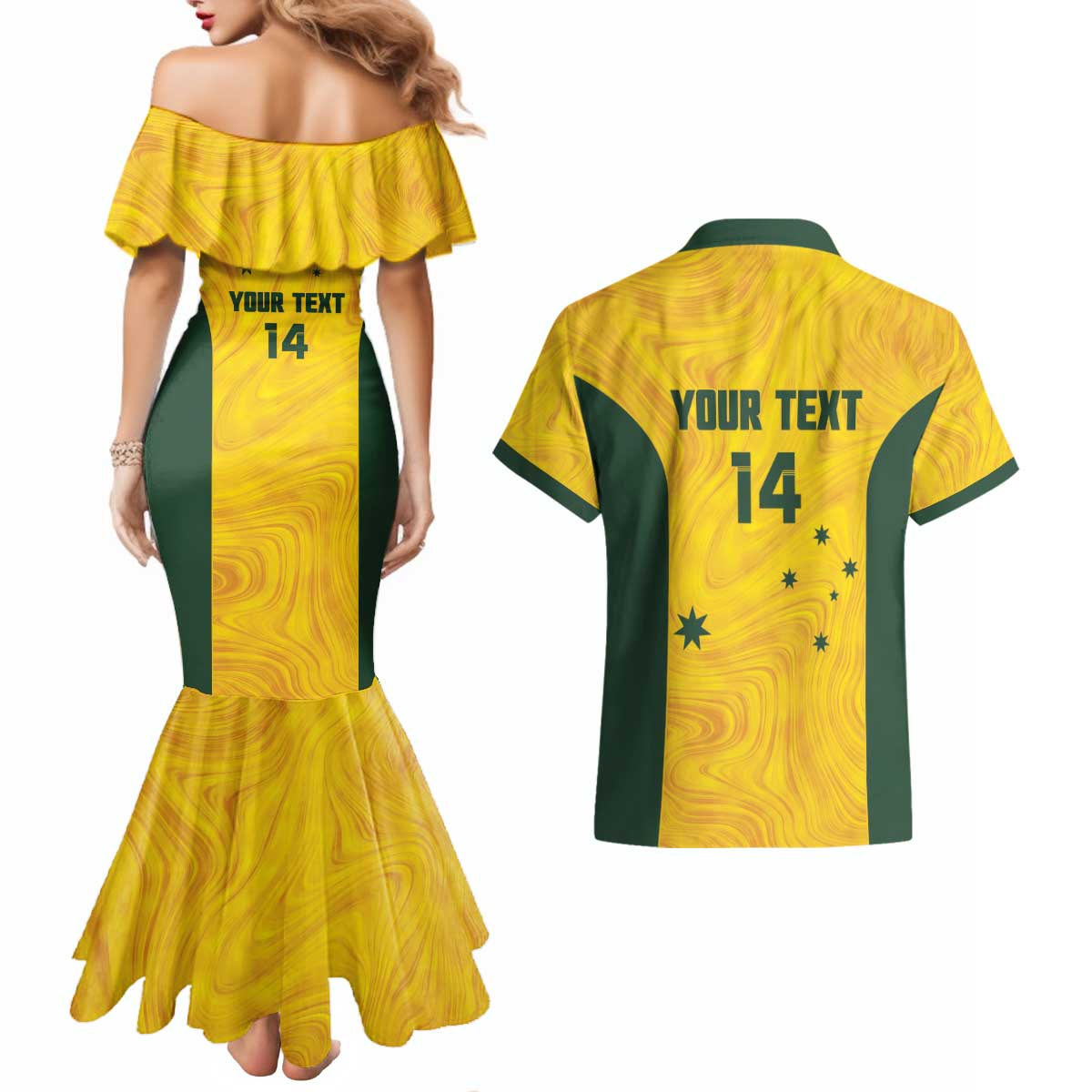 Custom Bowls Australia Couples Matching Mermaid Dress and Hawaiian Shirt Marble National Color - Aussie Hoodie