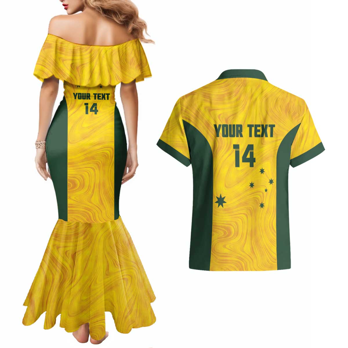 Custom Bowls Australia Couples Matching Mermaid Dress and Hawaiian Shirt Marble National Color - Aussie Hoodie