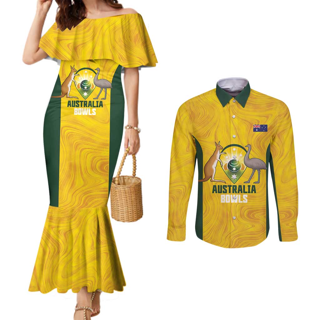Custom Bowls Australia Couples Matching Mermaid Dress and Long Sleeve Button Shirt Marble National Color - Aussie Hoodie