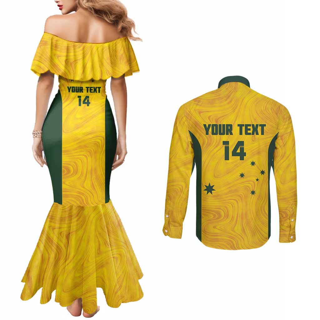 Custom Bowls Australia Couples Matching Mermaid Dress and Long Sleeve Button Shirt Marble National Color - Aussie Hoodie