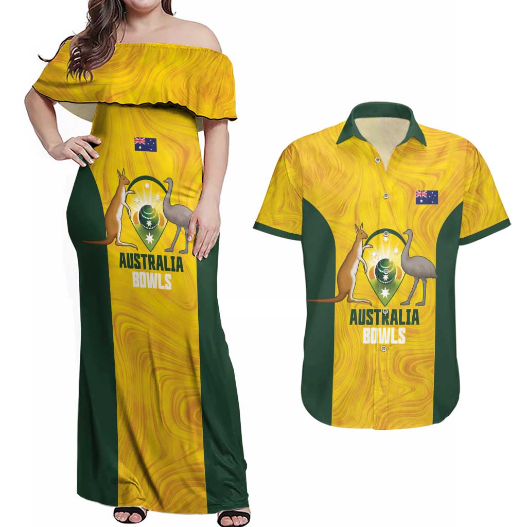 Custom Bowls Australia Couples Matching Off Shoulder Maxi Dress and Hawaiian Shirt Marble National Color - Aussie Hoodie