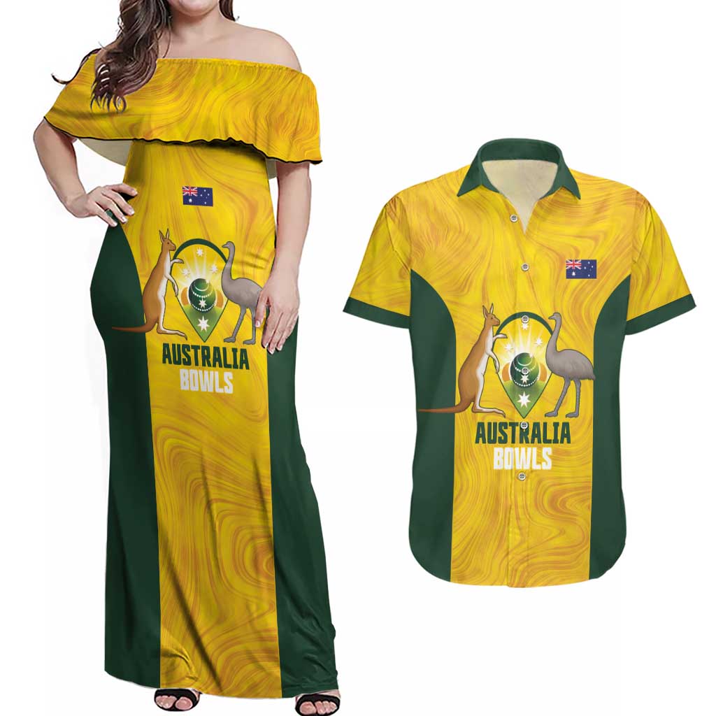 Custom Bowls Australia Couples Matching Off Shoulder Maxi Dress and Hawaiian Shirt Marble National Color - Aussie Hoodie
