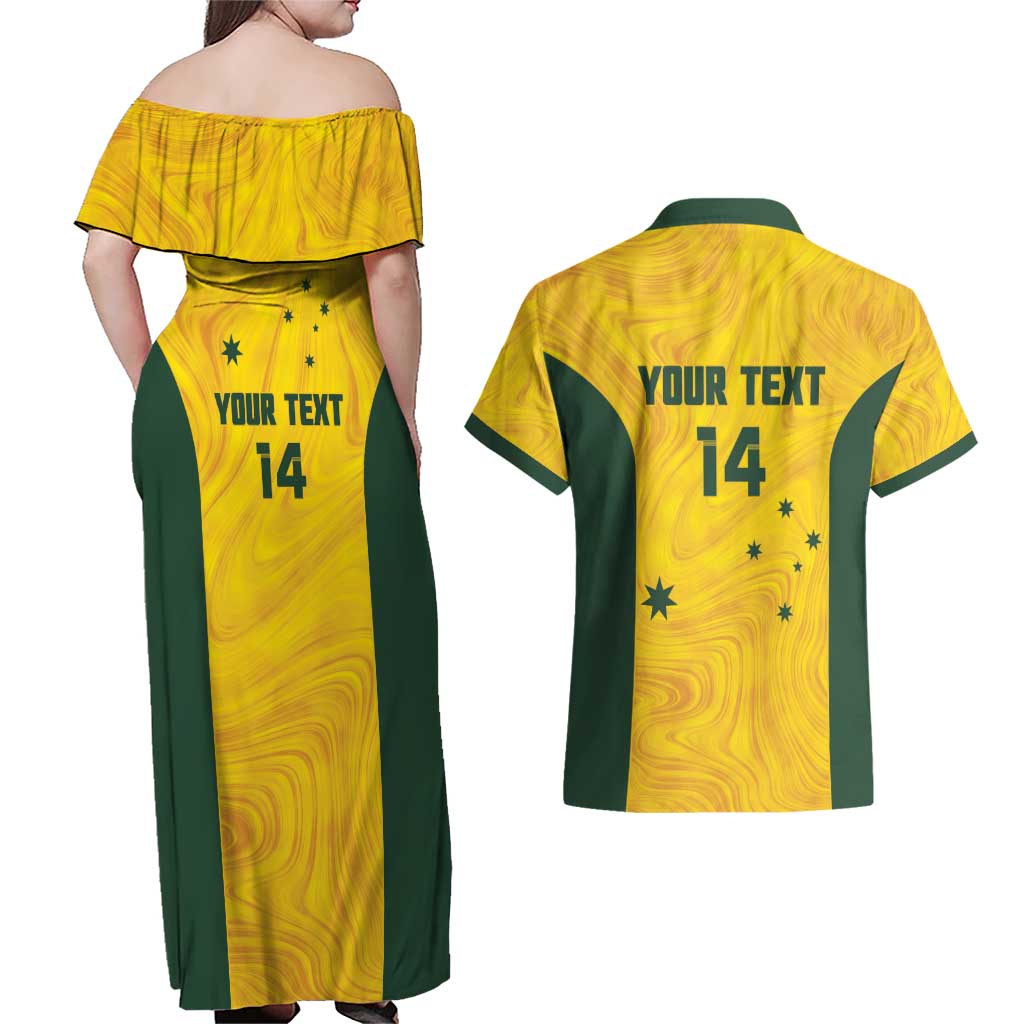 Custom Bowls Australia Couples Matching Off Shoulder Maxi Dress and Hawaiian Shirt Marble National Color - Aussie Hoodie