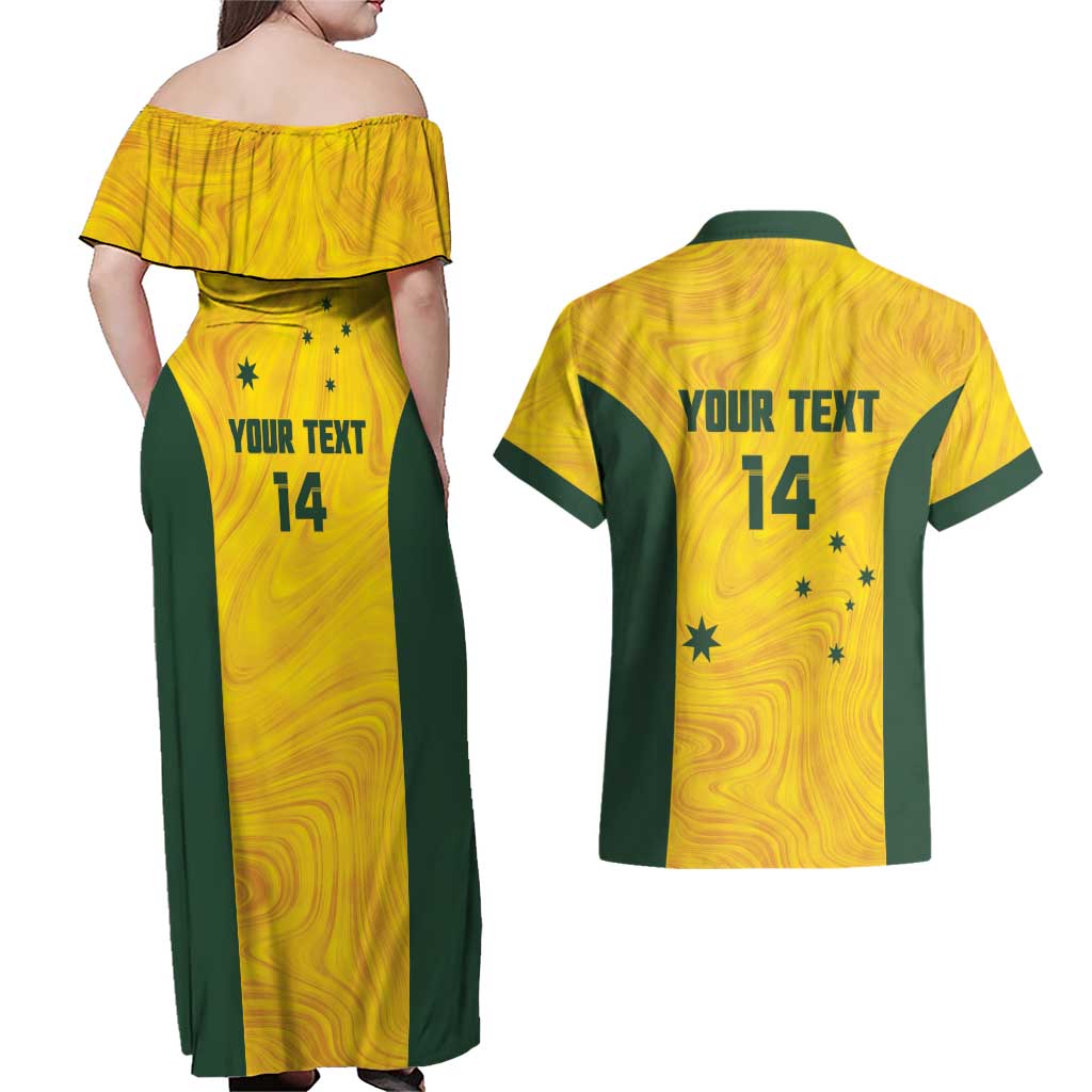 Custom Bowls Australia Couples Matching Off Shoulder Maxi Dress and Hawaiian Shirt Marble National Color - Aussie Hoodie