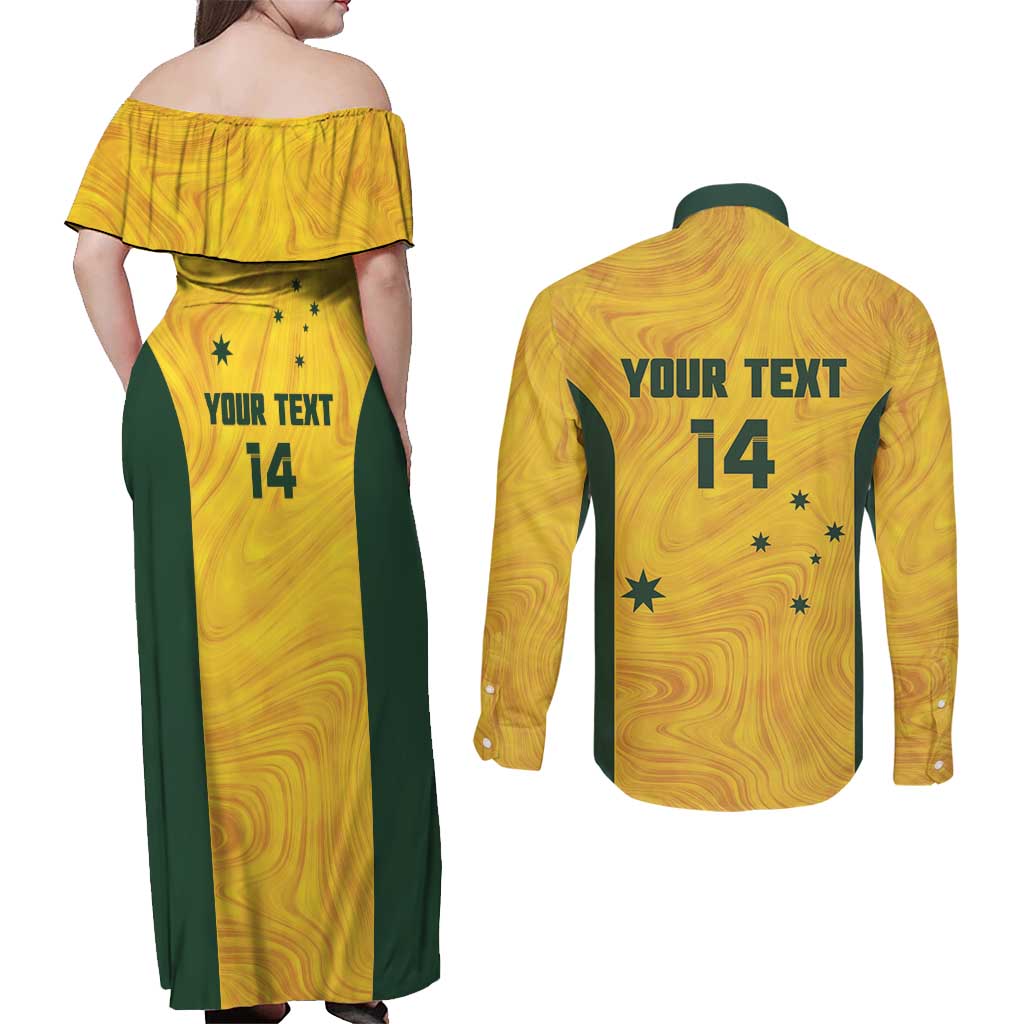 Custom Bowls Australia Couples Matching Off Shoulder Maxi Dress and Long Sleeve Button Shirt Marble National Color - Aussie Hoodie
