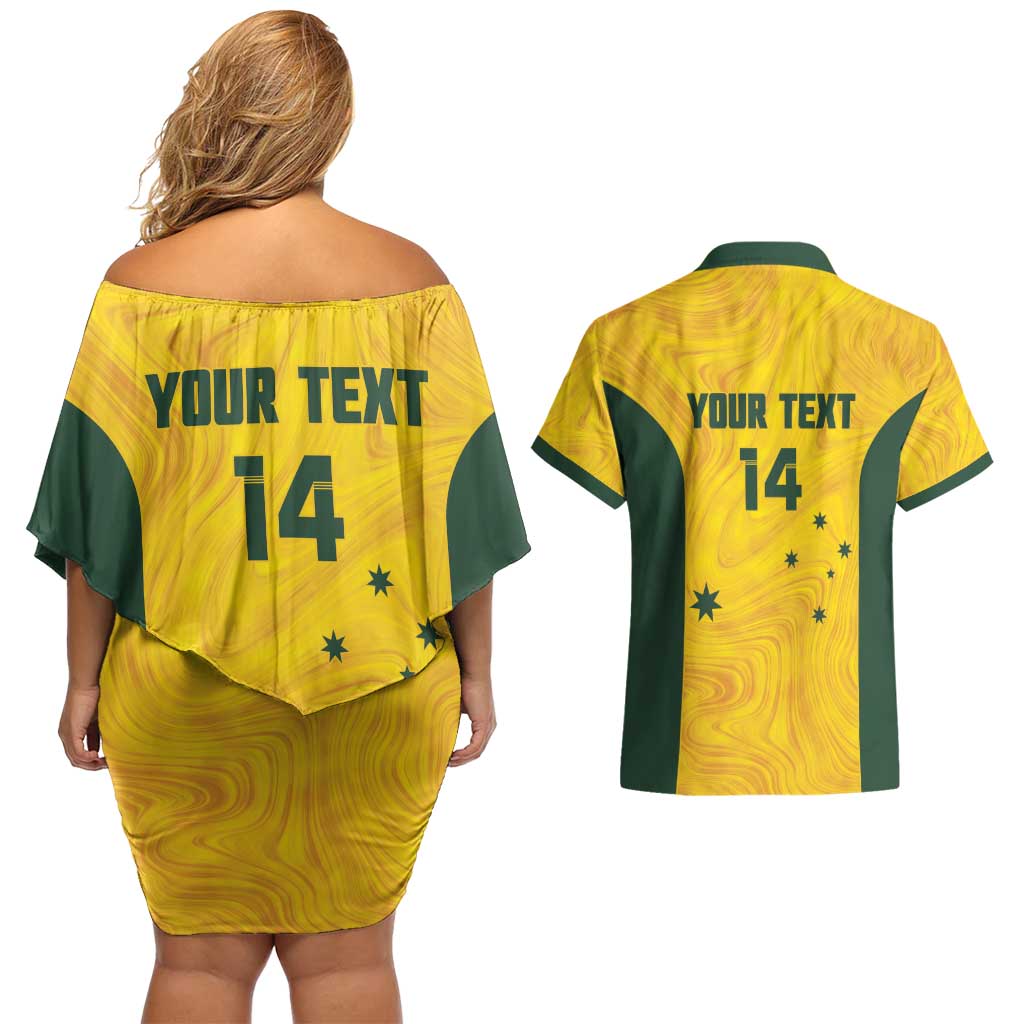 Custom Bowls Australia Couples Matching Off Shoulder Short Dress and Hawaiian Shirt Marble National Color - Aussie Hoodie