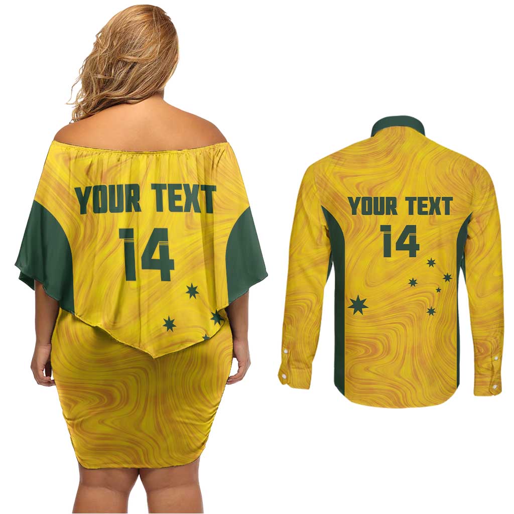 Custom Bowls Australia Couples Matching Off Shoulder Short Dress and Long Sleeve Button Shirt Marble National Color - Aussie Hoodie