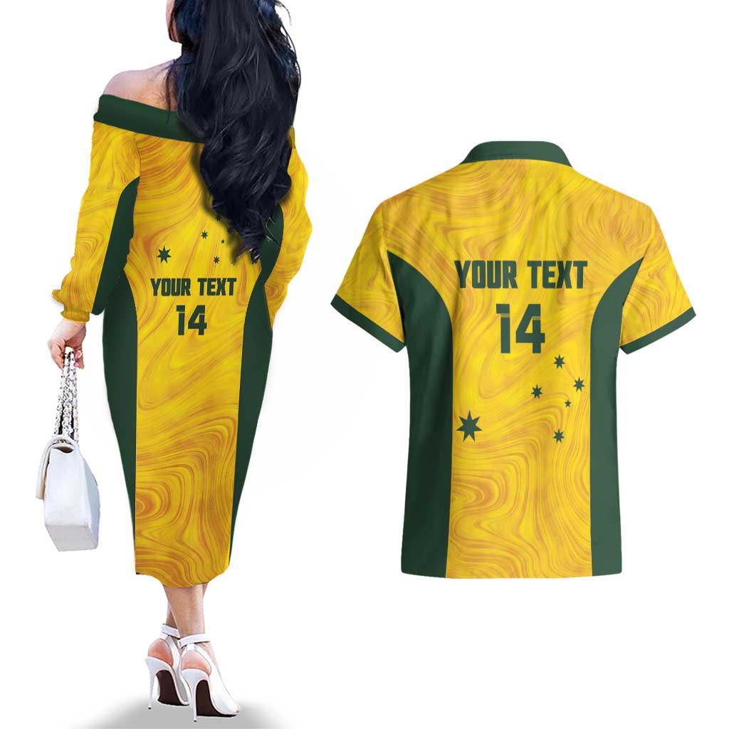 Custom Bowls Australia Couples Matching Off The Shoulder Long Sleeve Dress and Hawaiian Shirt Marble National Color - Aussie Hoodie