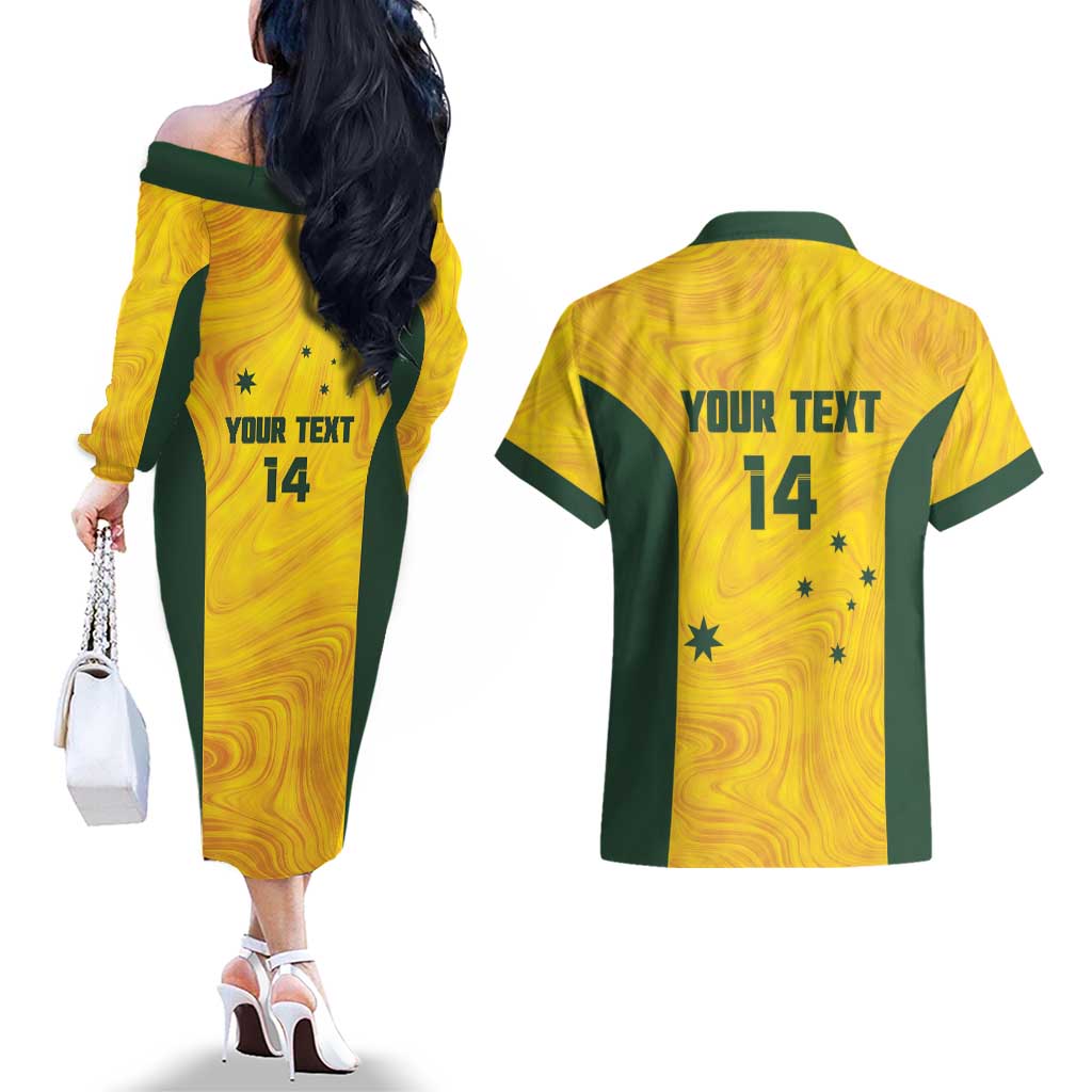 Custom Bowls Australia Couples Matching Off The Shoulder Long Sleeve Dress and Hawaiian Shirt Marble National Color - Aussie Hoodie