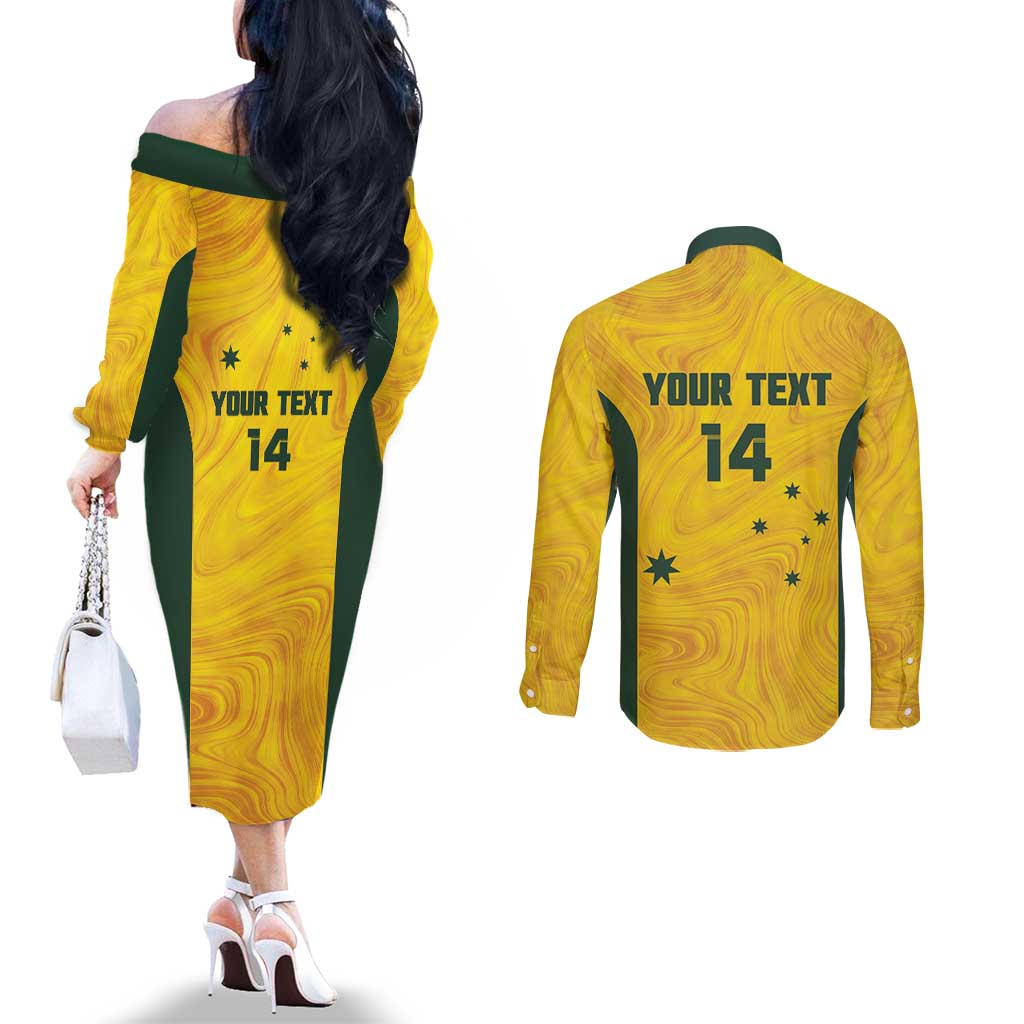Custom Bowls Australia Couples Matching Off The Shoulder Long Sleeve Dress and Long Sleeve Button Shirt Marble National Color - Aussie Hoodie
