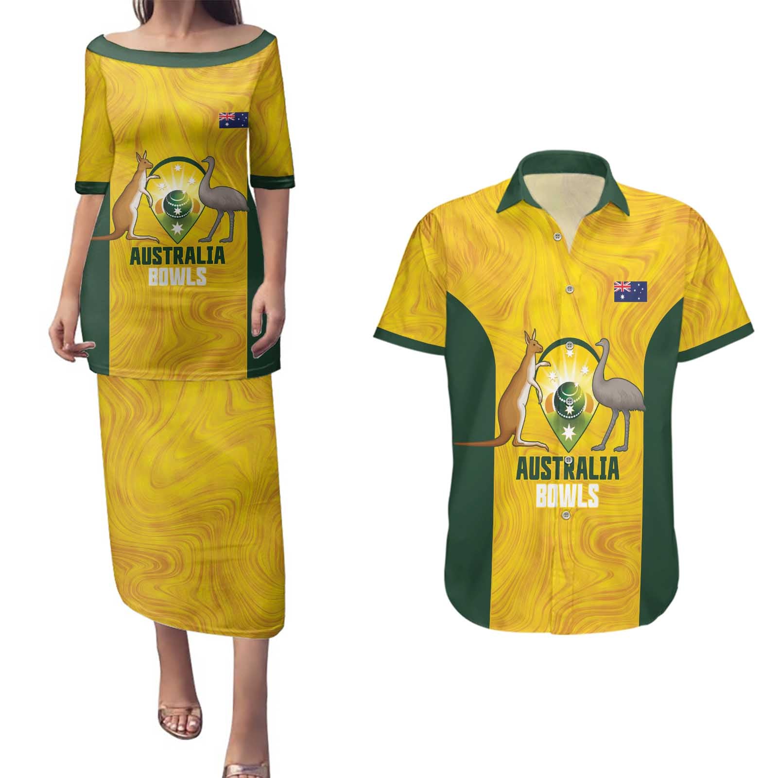 Custom Bowls Australia Couples Matching Puletasi and Hawaiian Shirt Marble National Color - Aussie Hoodie