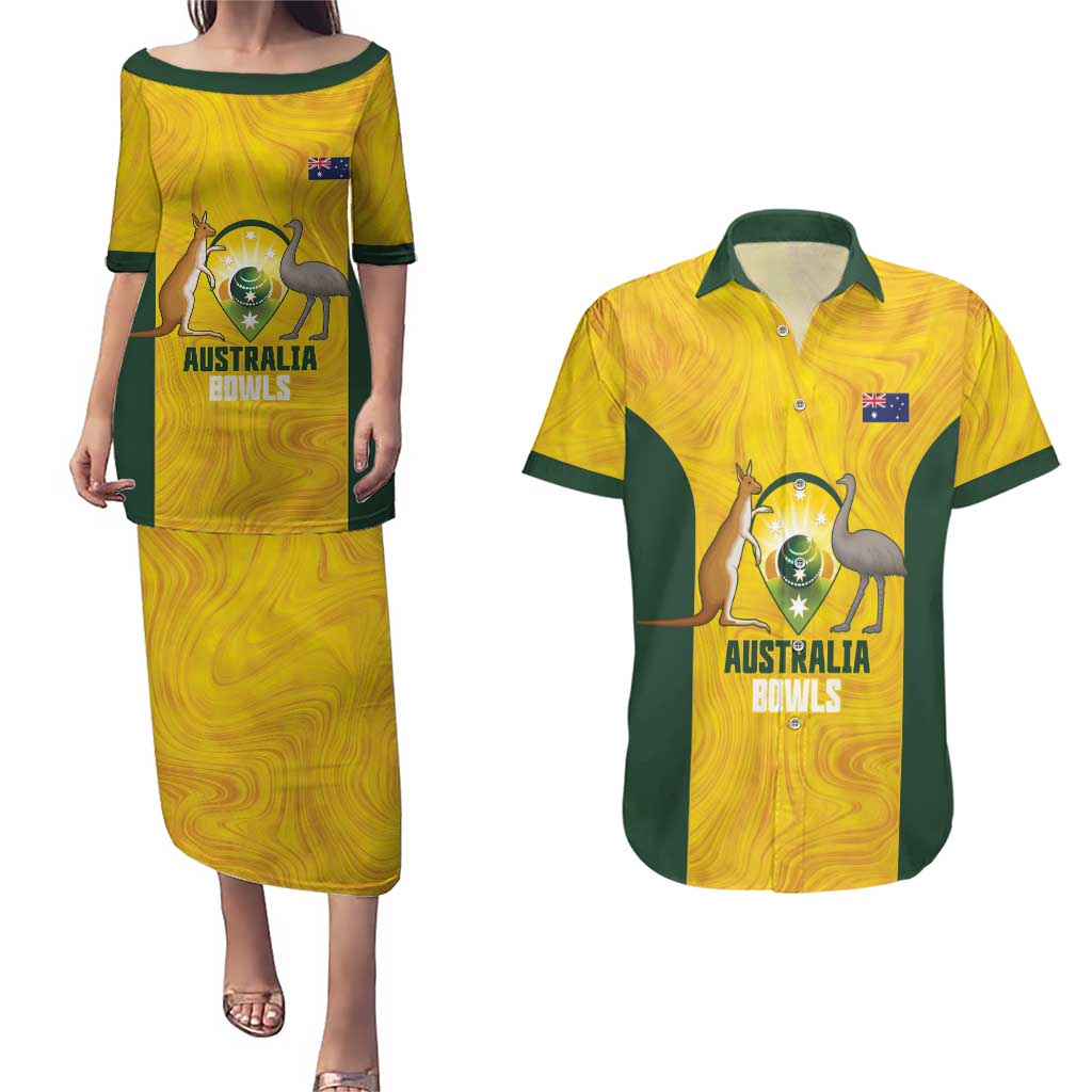 Custom Bowls Australia Couples Matching Puletasi and Hawaiian Shirt Marble National Color - Aussie Hoodie