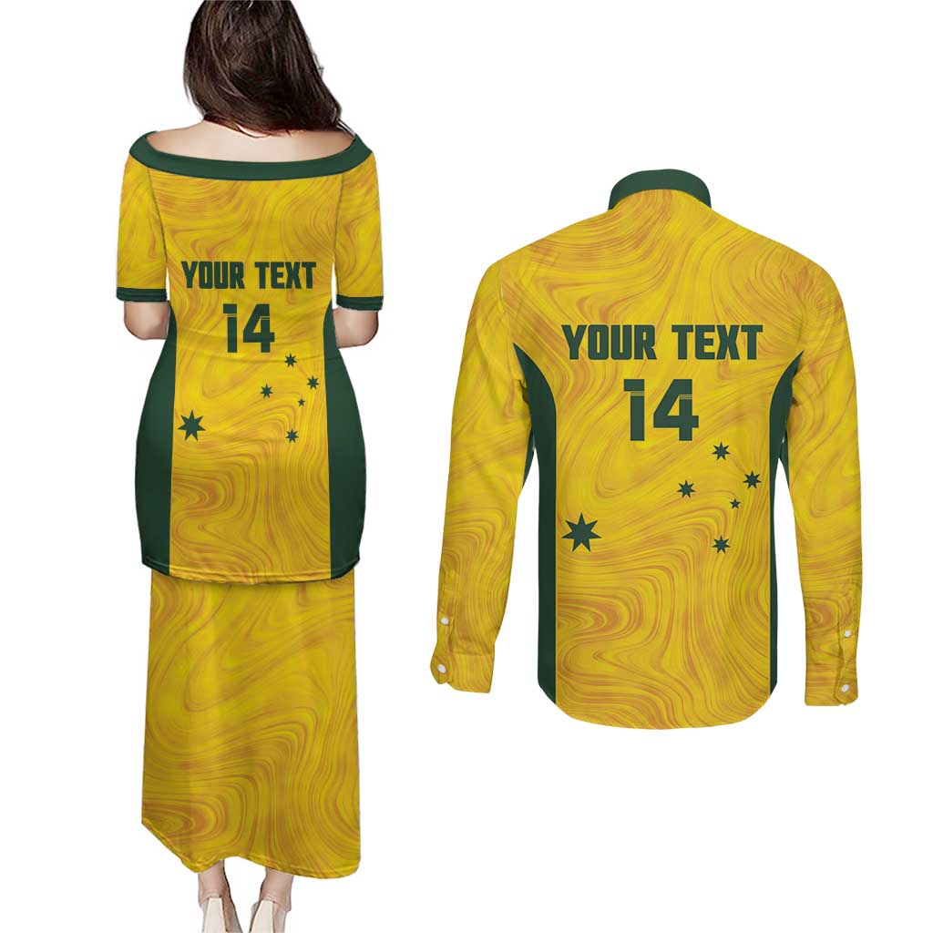 Custom Bowls Australia Couples Matching Puletasi and Long Sleeve Button Shirt Marble National Color - Aussie Hoodie