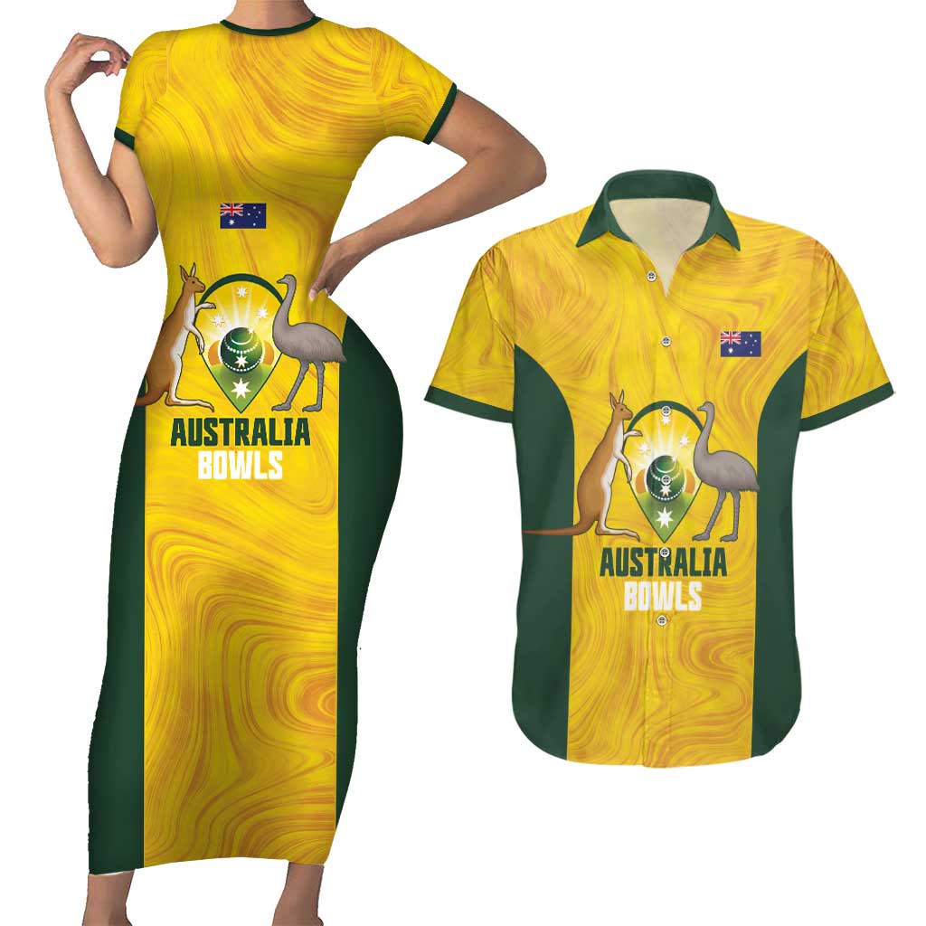 Custom Bowls Australia Couples Matching Short Sleeve Bodycon Dress and Hawaiian Shirt Marble National Color - Aussie Hoodie